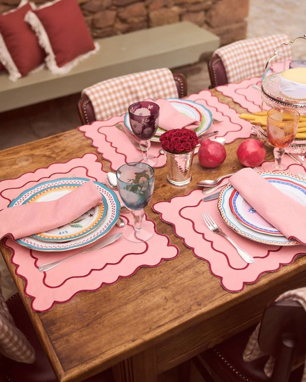 Wavy Linen and Cotton Placemat Salmon & Red - Mariaida Home