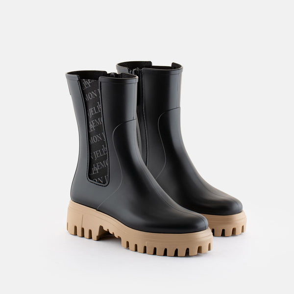 KATHERINE 02 Vegan Mid Calf Black/Beige Boots - Lemon Jelly