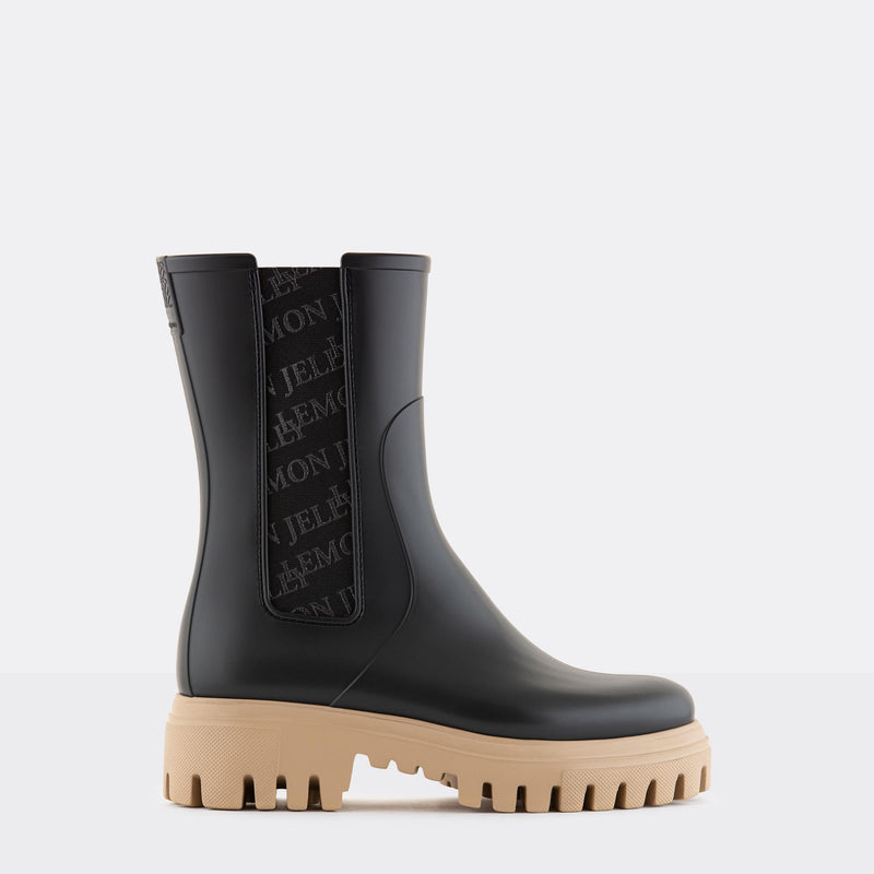 KATHERINE 02 Vegan Mid Calf Black/Beige Boots - Lemon Jelly