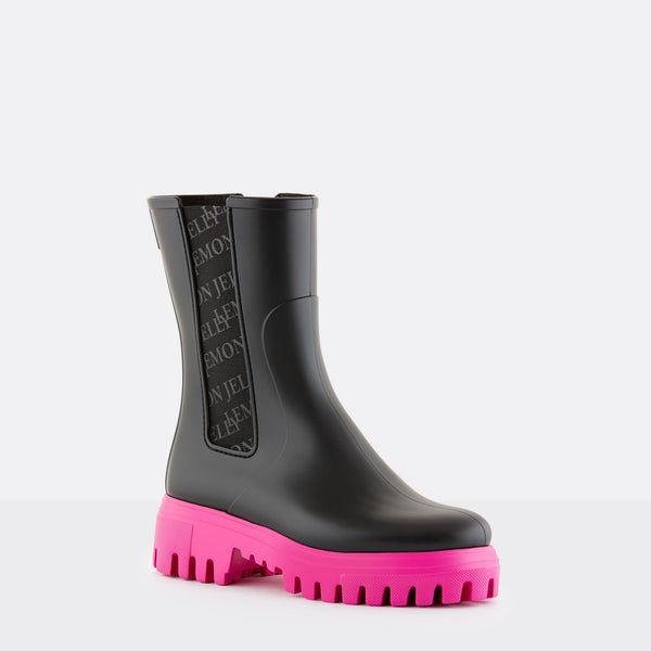 KATHERINE 01 Vegan Mid Calf Black/Pink Boots - Lemon Jelly