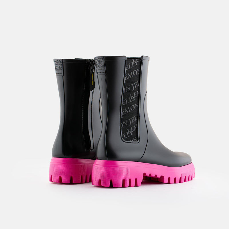 KATHERINE 01 Vegan Mid Calf Black/Pink Boots - Lemon Jelly