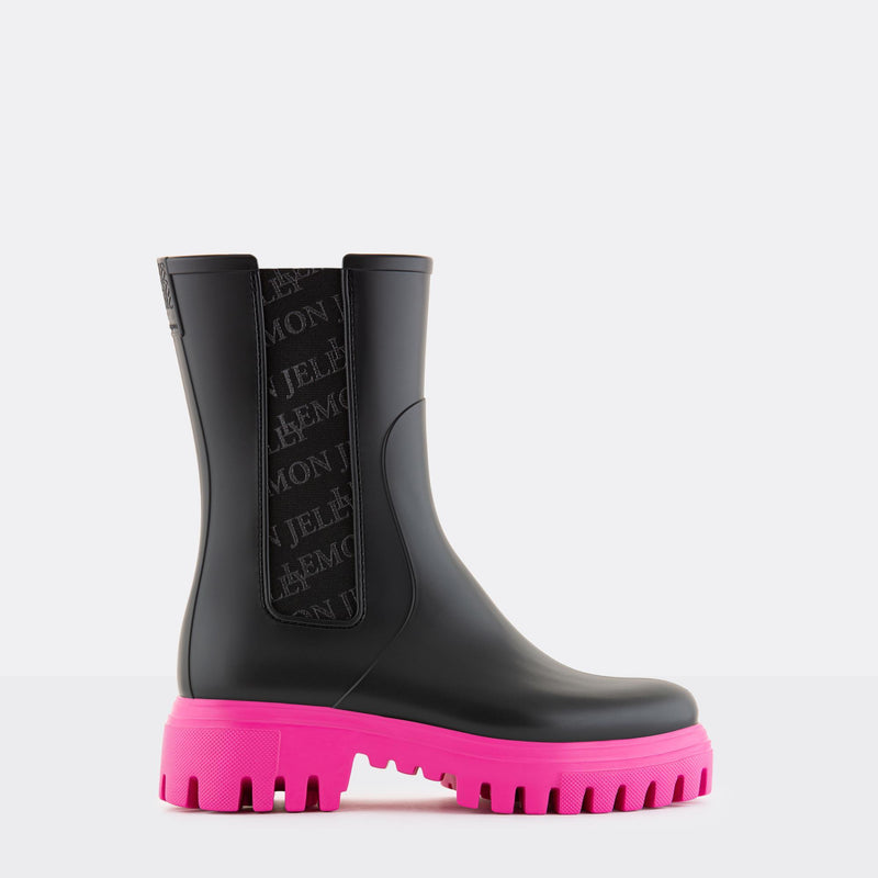 KATHERINE 01 Vegan Mid Calf Black/Pink Boots - Lemon Jelly