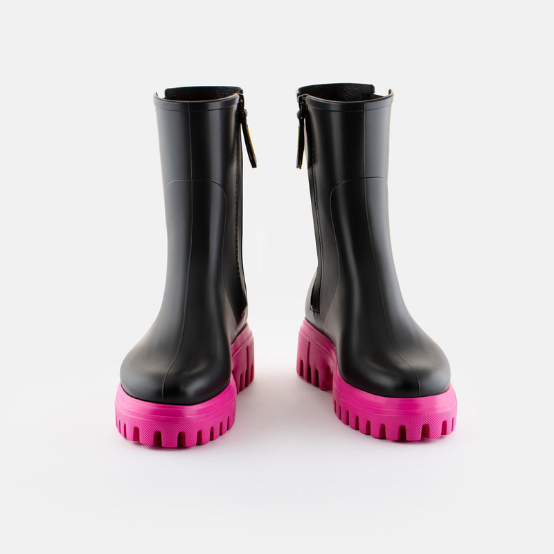 KATHERINE 01 Vegan Mid Calf Black/Pink Boots - Lemon Jelly