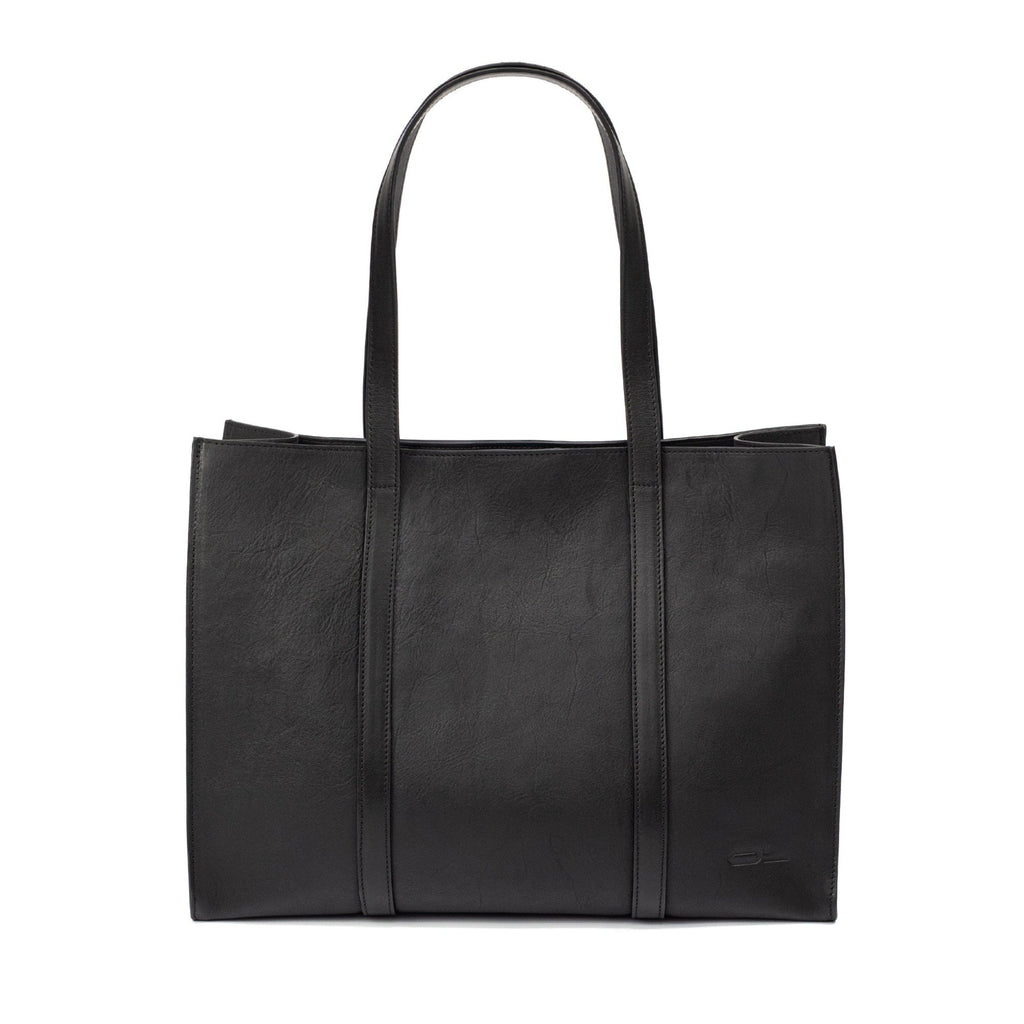 Black Leather Large Tote Bag - Broolls