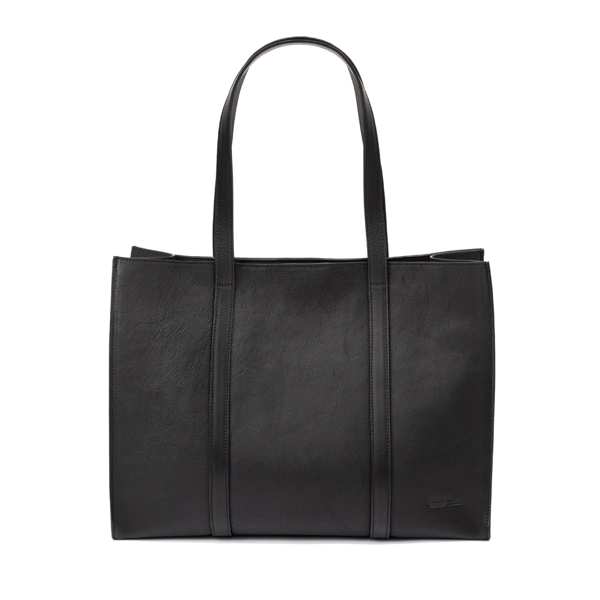 Black Leather Large Tote Bag - Broolls