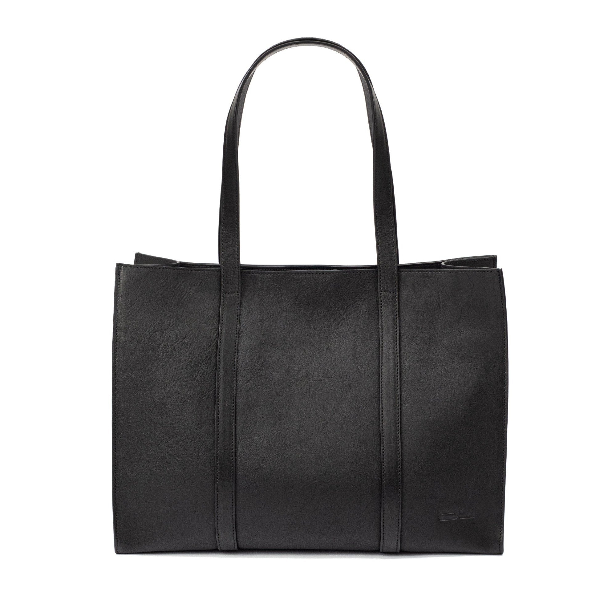 Black Leather Large Tote Bag - Broolls