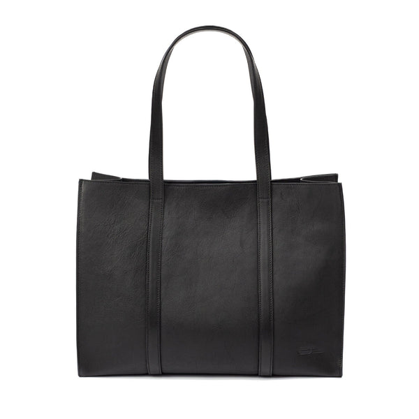 Black Leather Large Tote Bag - Broolls