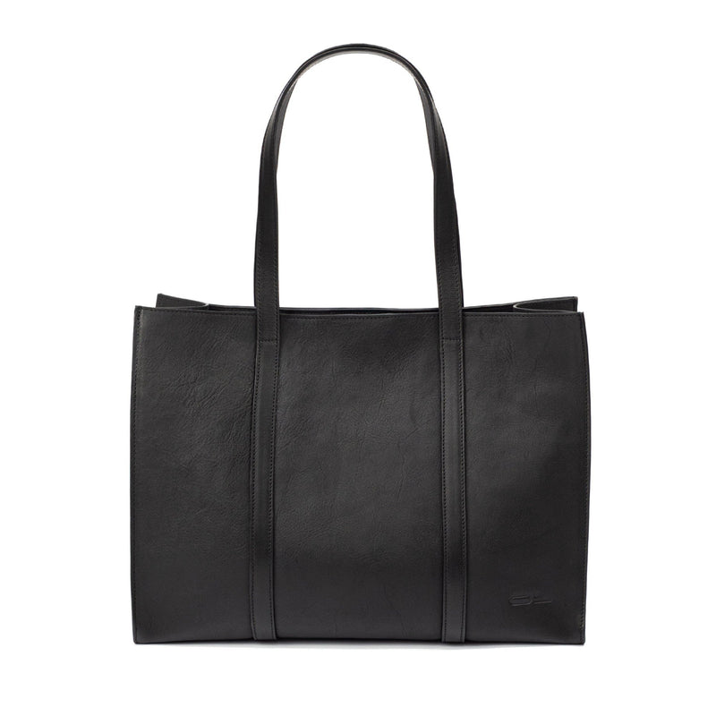Black Leather Large Tote Bag - Broolls