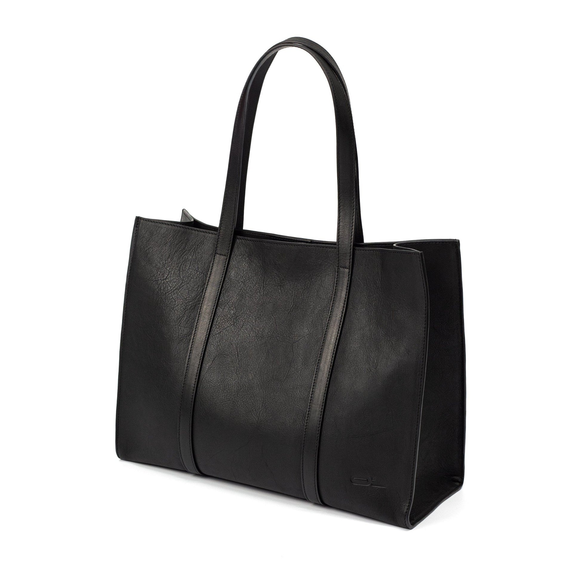 Black Leather Large Tote Bag - Broolls
