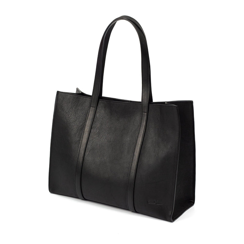Black Leather Large Tote Bag - Broolls