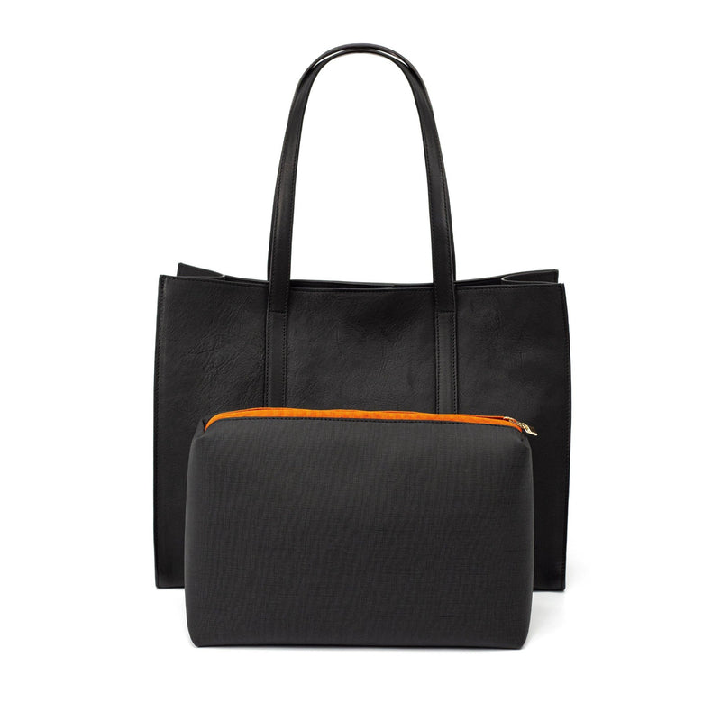 Black Leather Large Tote Bag - Broolls