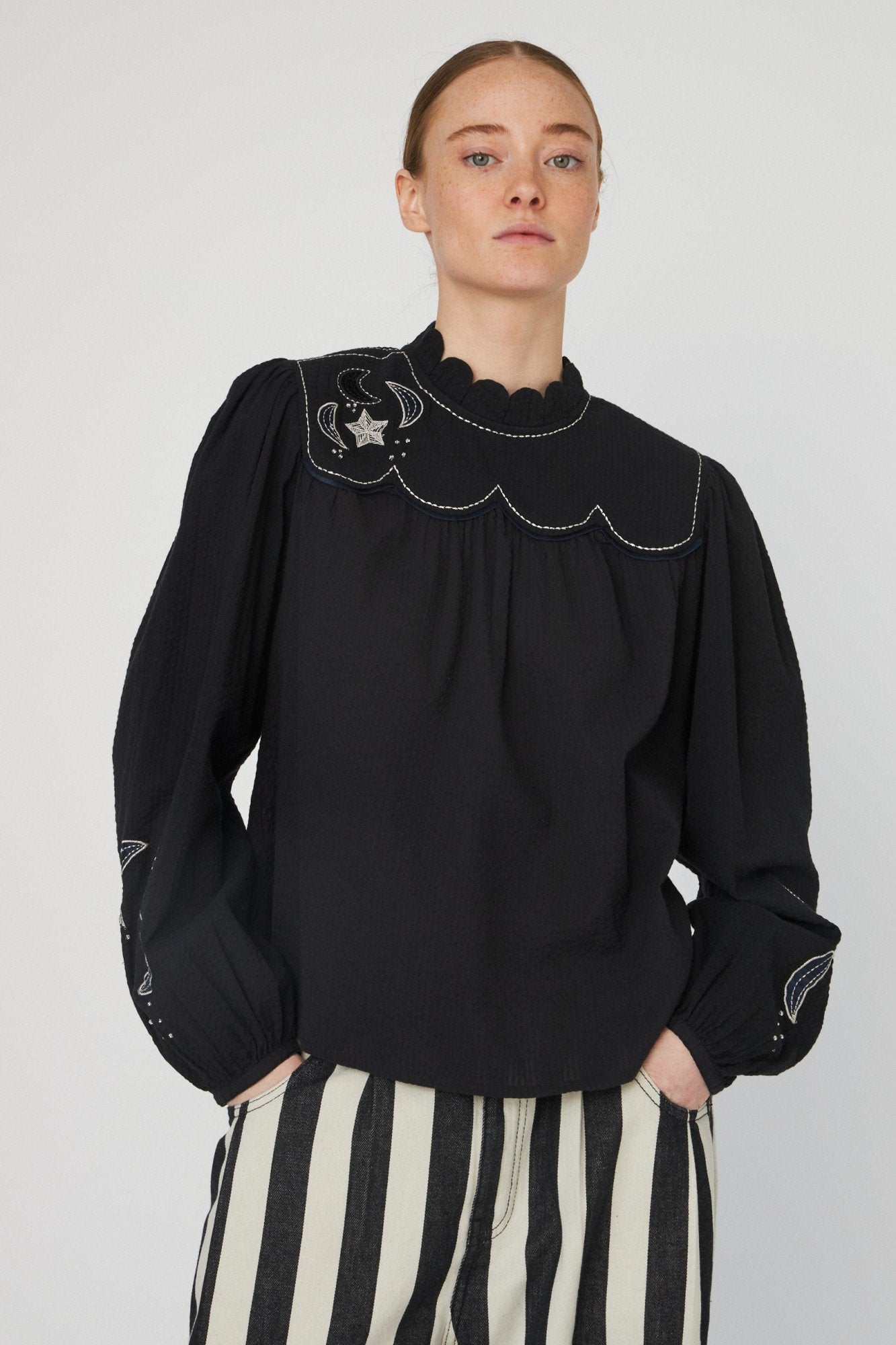 Moon and Star Embroidered Blouse