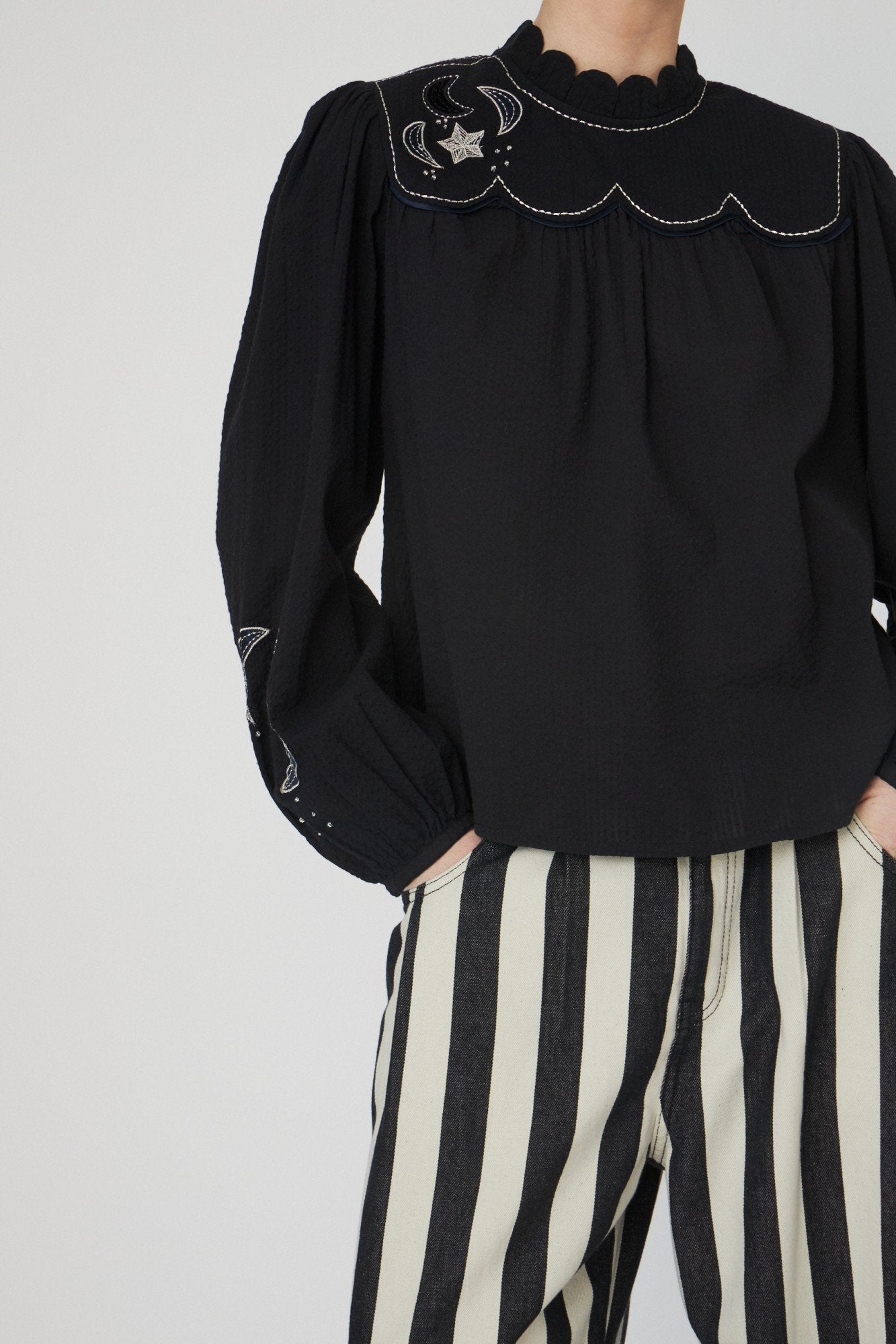 Moon and Star Embroidered Blouse