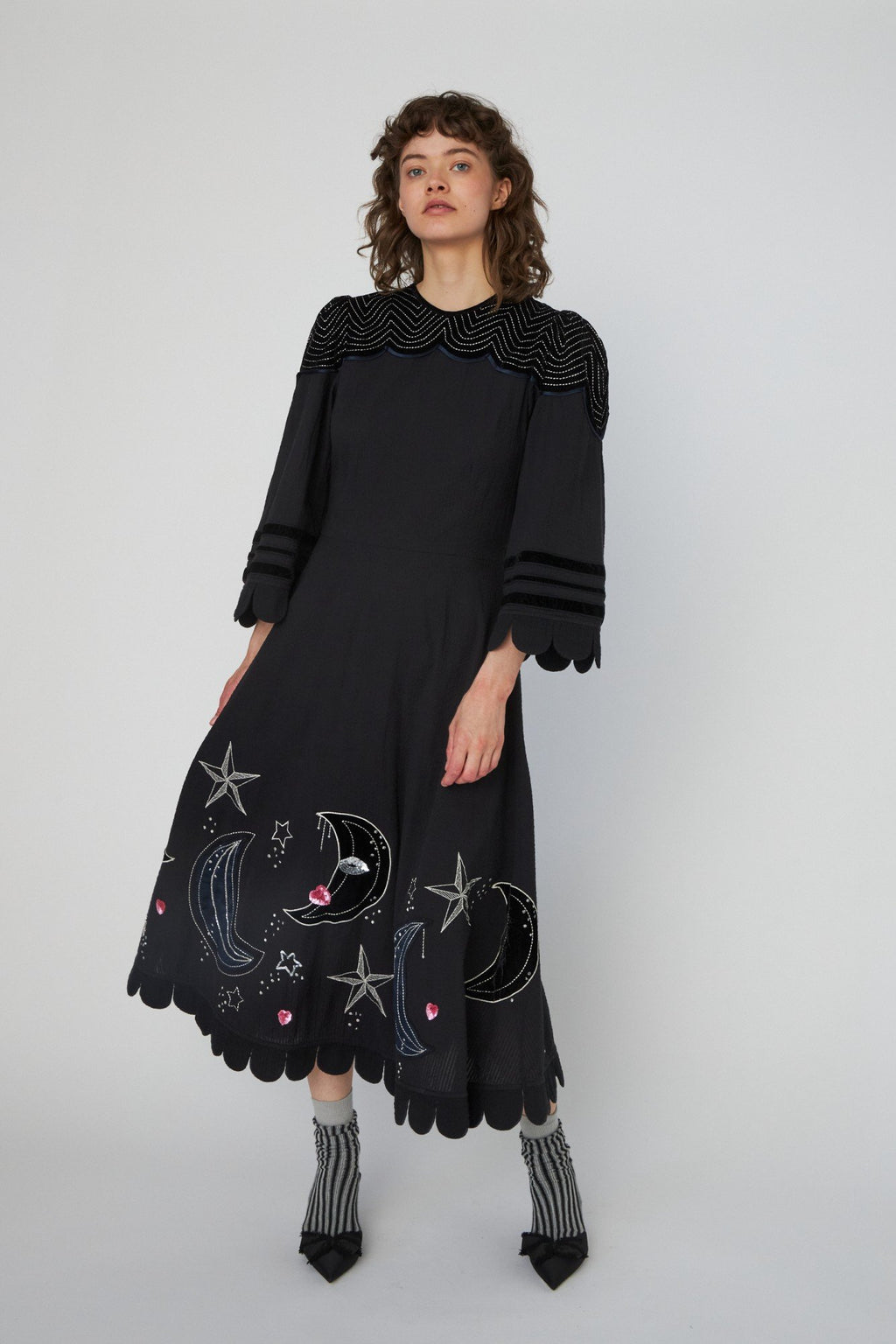 Moon and Star Embroidered Midi Dress