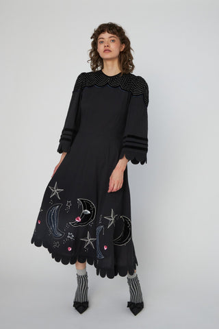 Moon and Star Embroidered Midi Dress