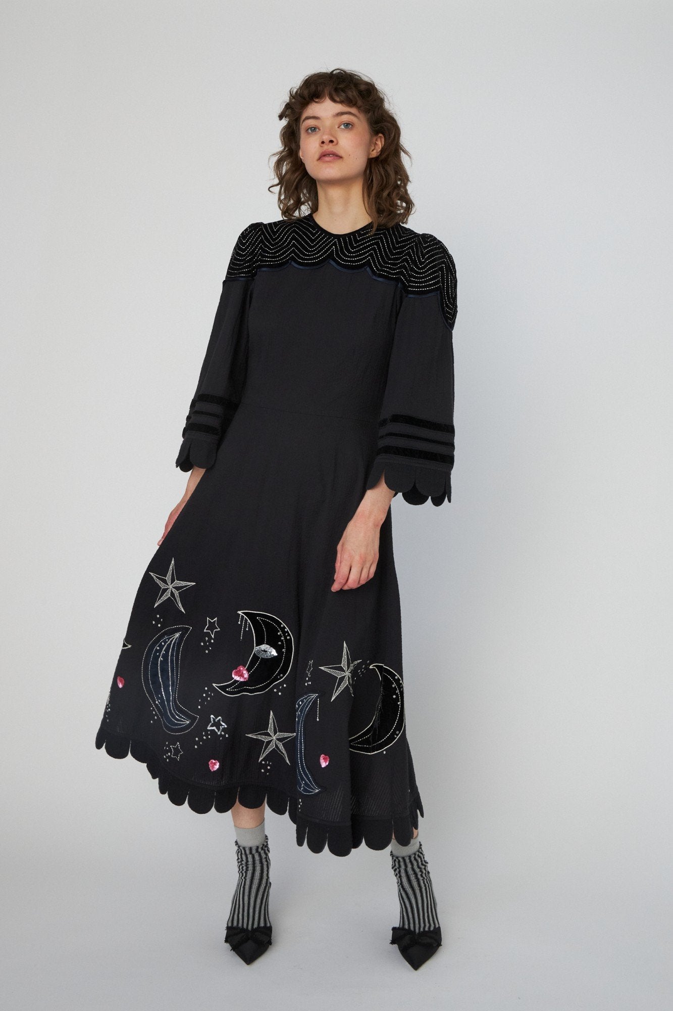 Moon and Star Embroidered Midi Dress