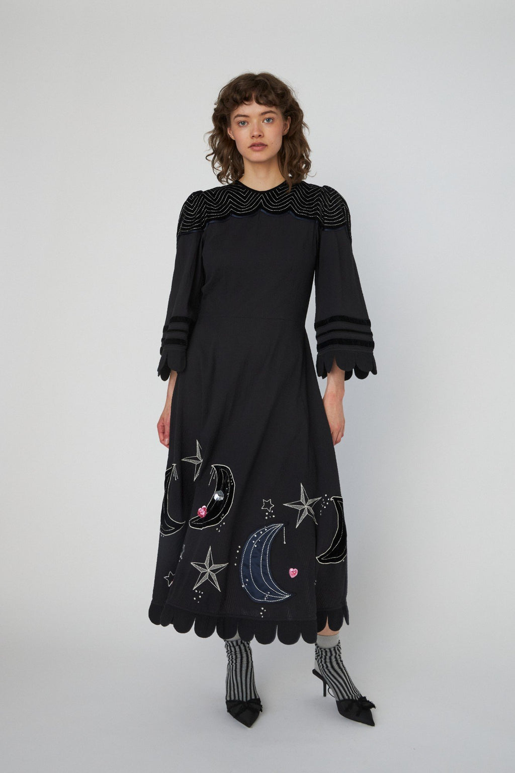 Moon and Star Embroidered Midi Dress