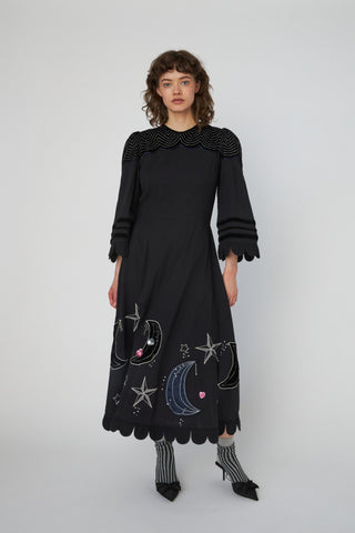 Moon and Star Embroidered Midi Dress