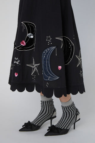 Moon and Star Embroidered Midi Dress