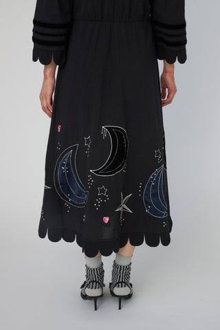 Moon and Star Embroidered Midi Dress