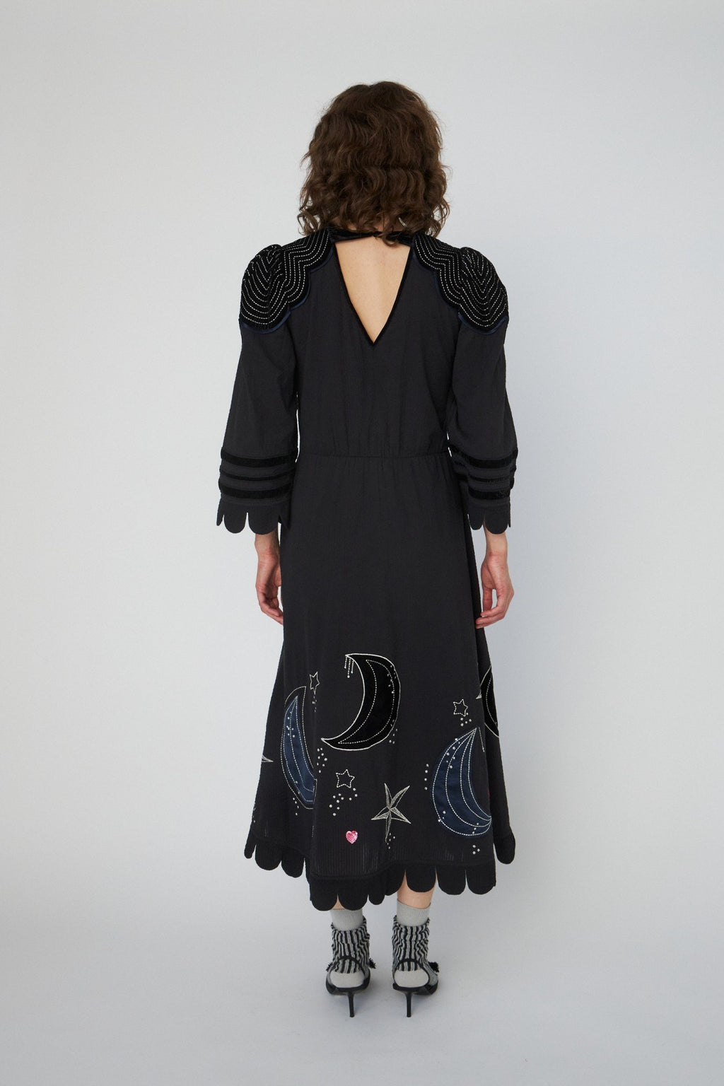 Moon and Star Embroidered Midi Dress