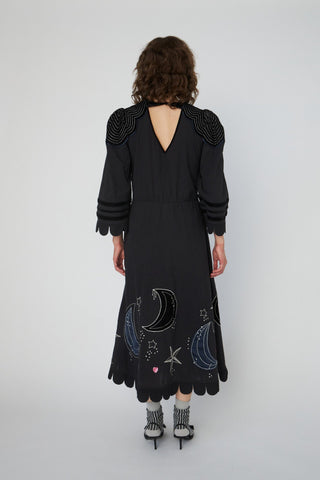 Moon and Star Embroidered Midi Dress