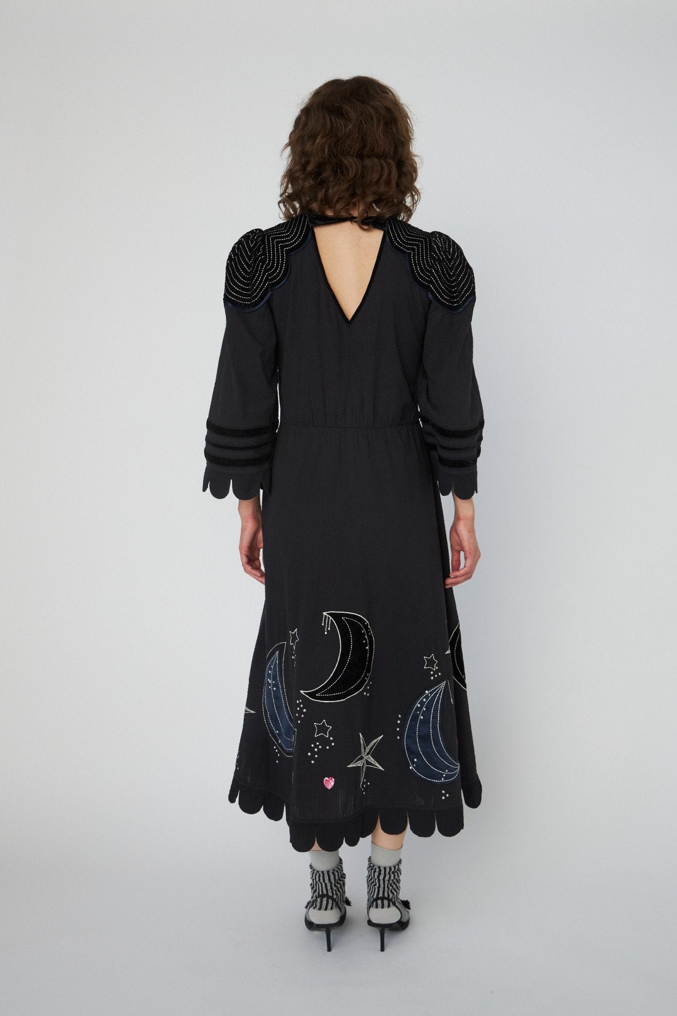 Moon and Star Embroidered Midi Dress