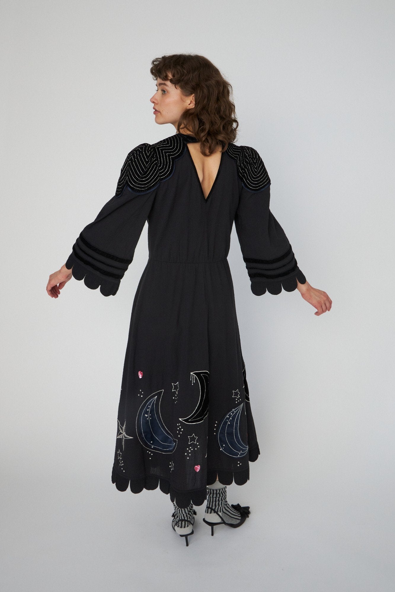Moon and Star Embroidered Midi Dress