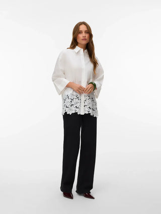 Soft Power: Three-Quarter Sleeve Shirt with Floral Lace Hem