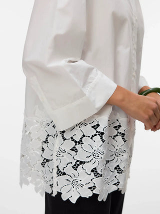 Soft Power: Three-Quarter Sleeve Shirt with Floral Lace Hem