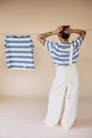 Organic Striped T-Shirt Blue/Cru - It''s Okay