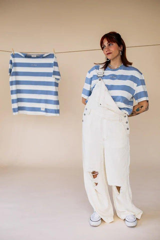 Organic Striped T-Shirt Blue/Cru - It''s Okay