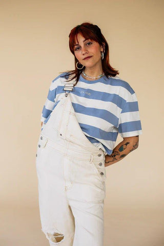 Organic Striped T-Shirt Blue/Cru - It''s Okay