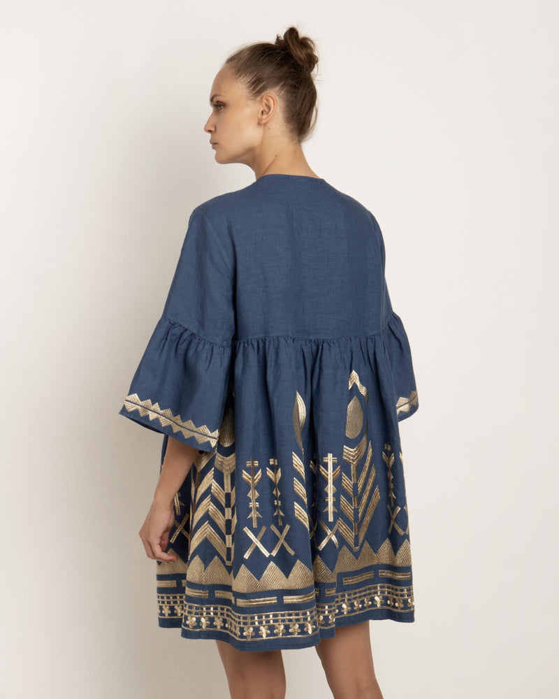 Feather Bell Sleeve Linen Dress - Greek Archaic Kori