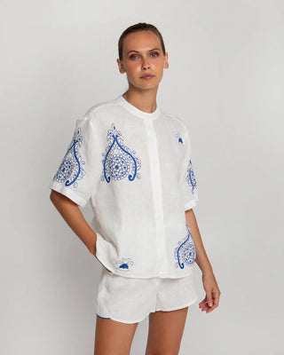 Pitharion Embroidered Belted Shorts - Greek Archaic Kori