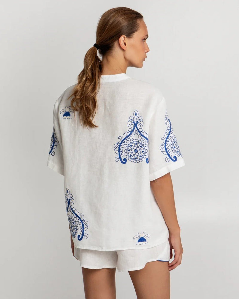 Pitharion Embroidered Belted Shorts - Greek Archaic Kori