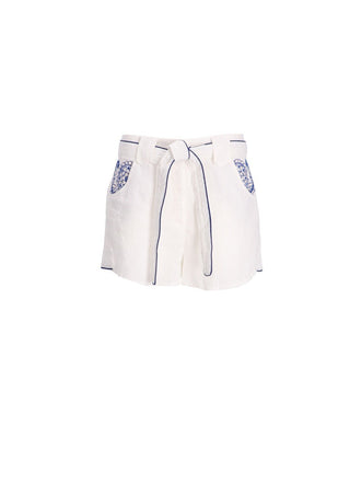 Pitharion Embroidered Belted Shorts - Greek Archaic Kori
