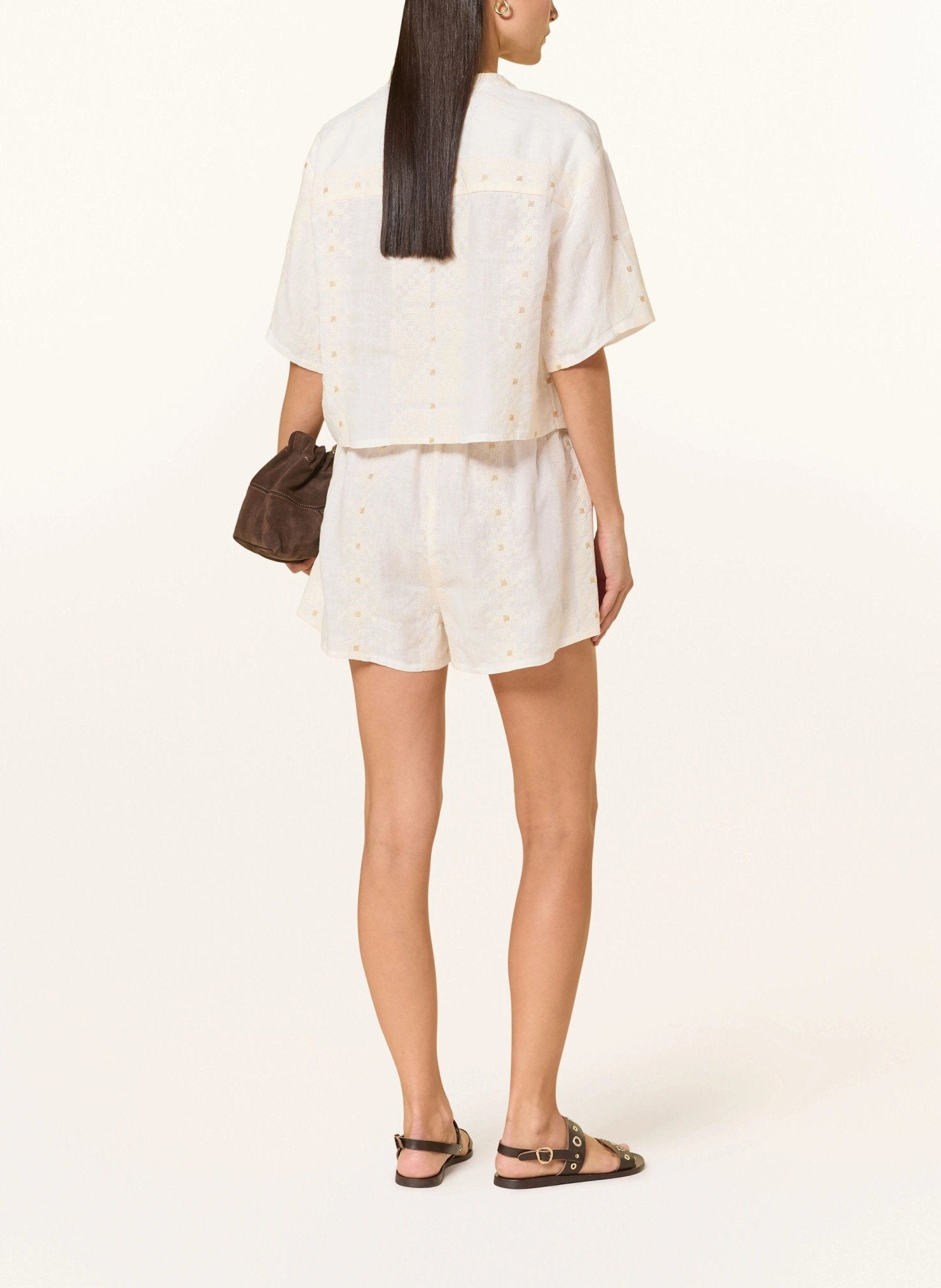 Helios Embroidered Linen Shorts - Greek Archaic Kori