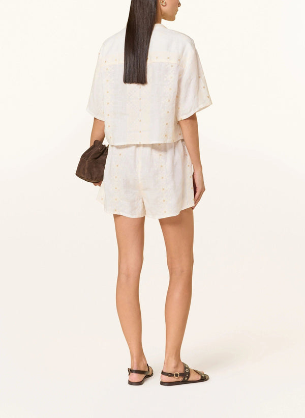 Helios Embroidered Linen Shorts - Greek Archaic Kori