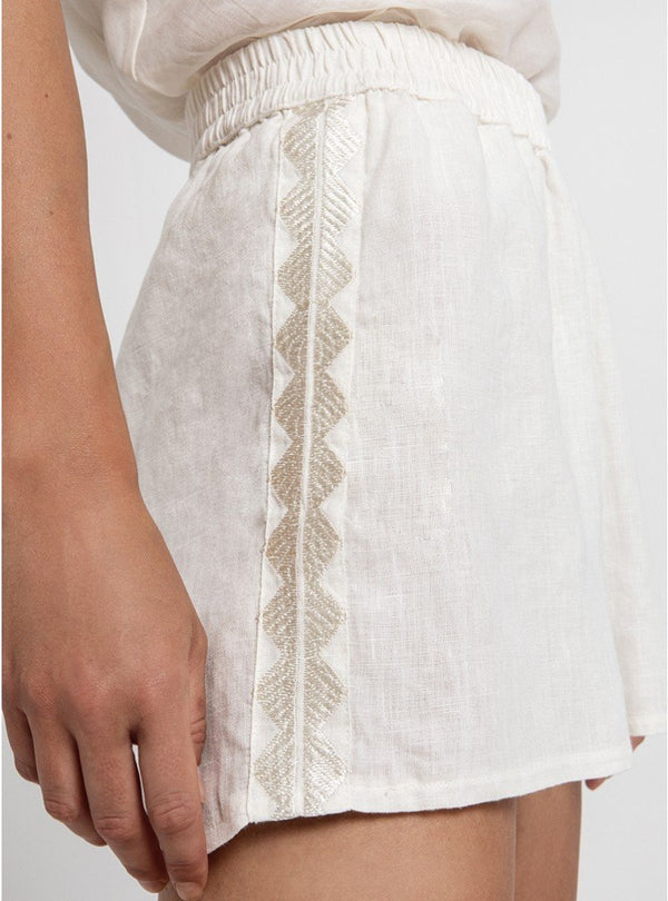 Helios Embroidered Linen Shorts - Greek Archaic Kori
