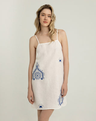 Aegean Sands Embroidered Mini Dress - Greek Archaic Kori