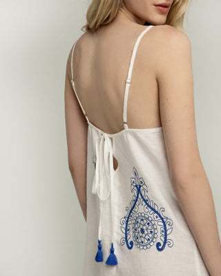 Aegean Sands Embroidered Mini Dress - Greek Archaic Kori