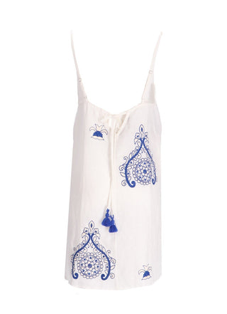 Aegean Sands Embroidered Mini Dress - Greek Archaic Kori