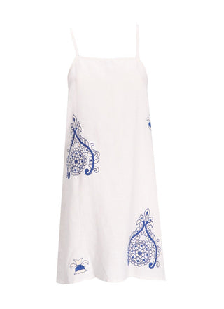 Aegean Sands Embroidered Mini Dress - Greek Archaic Kori