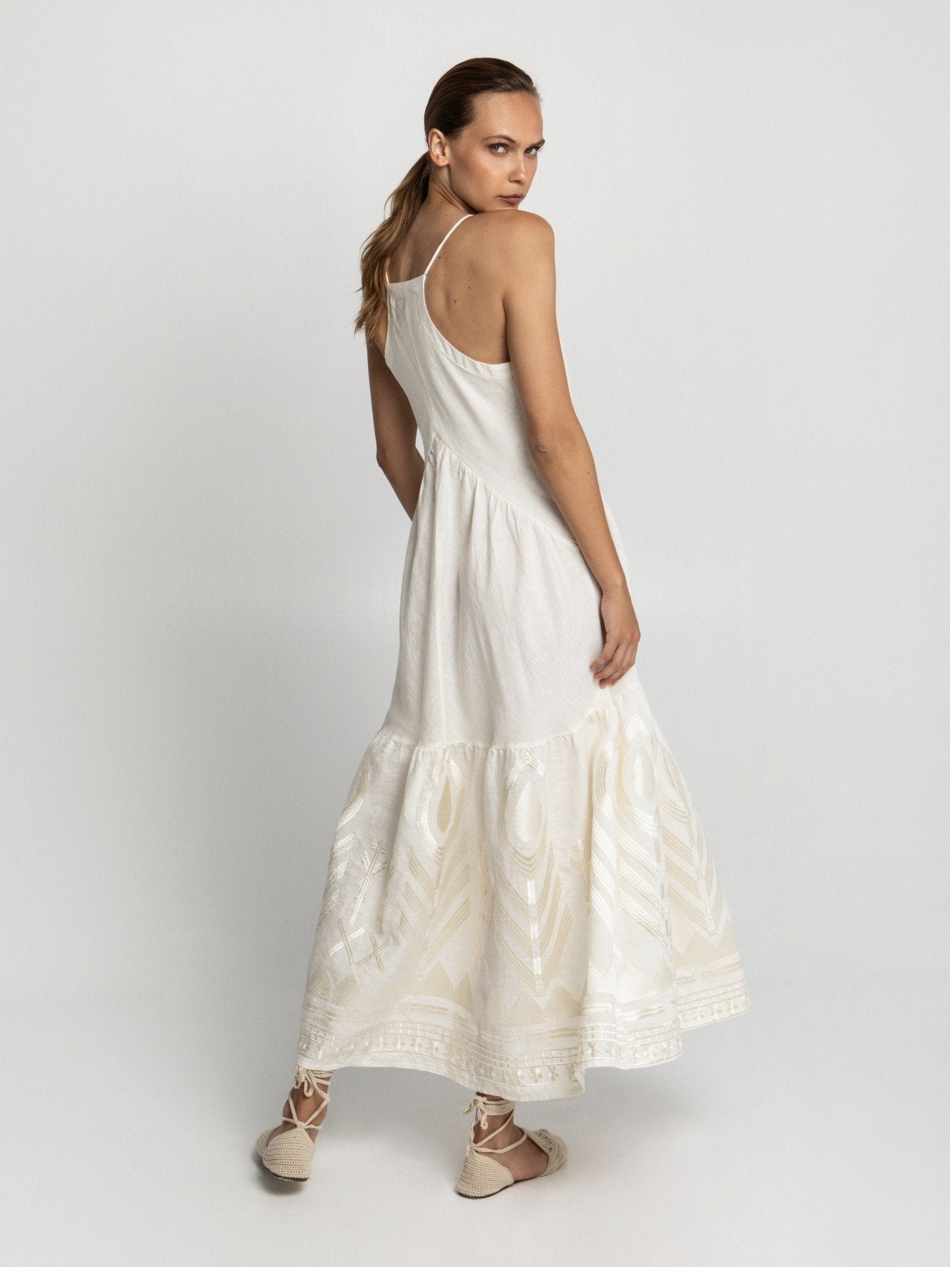 Selene Embroidered Maxi Dress - Greek Archaic Kori