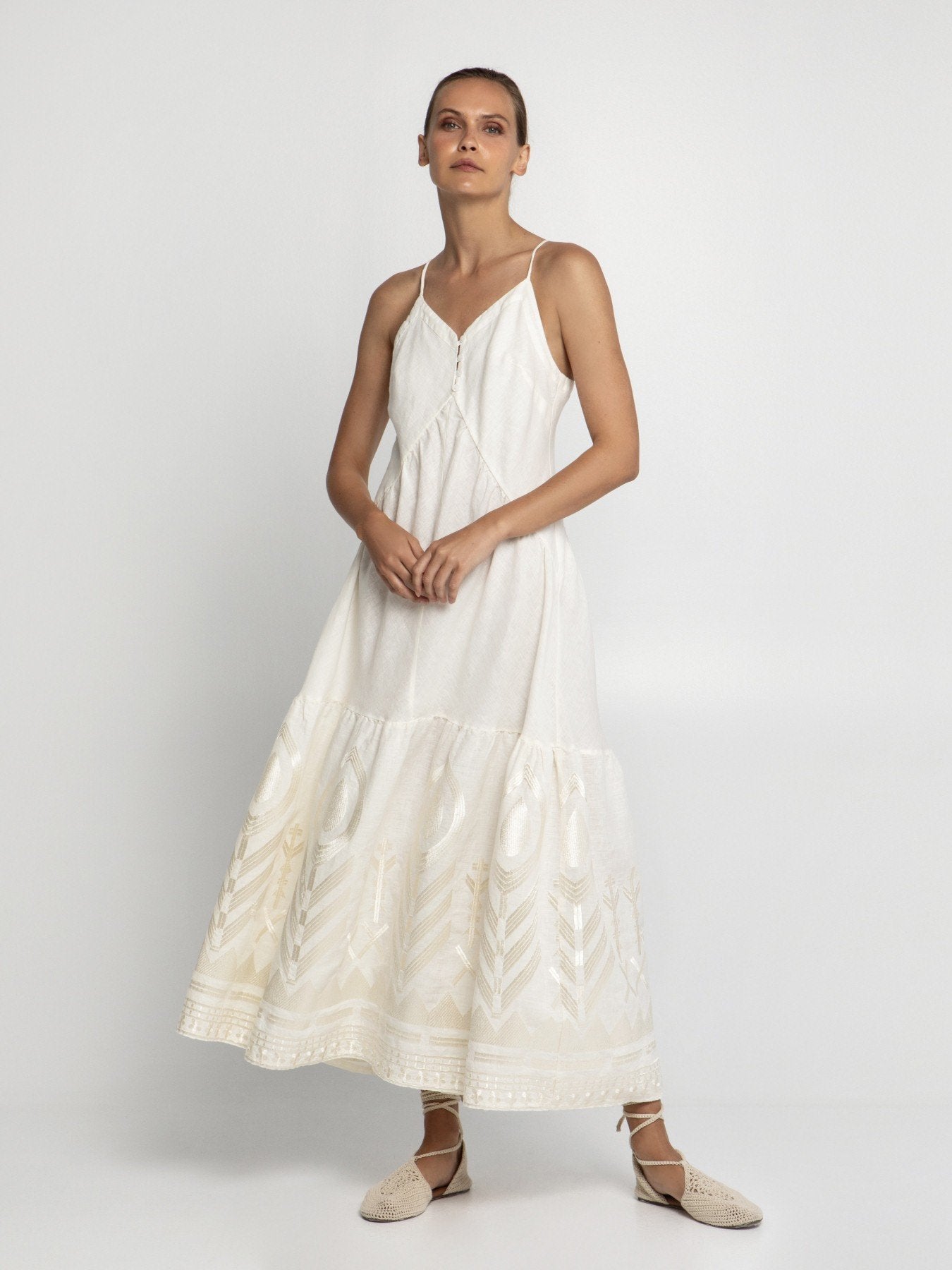 Selene Embroidered Maxi Dress - Greek Archaic Kori Be We Selene Embroidered Maxi Dress - Greek Archaic Kori Be We