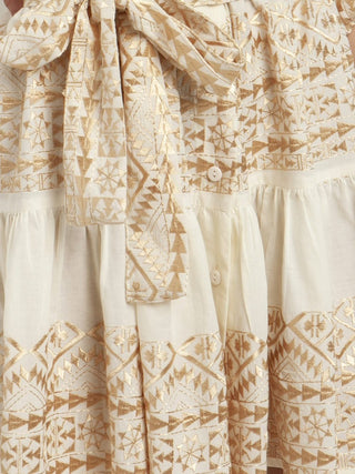 Aegean Sands Embroidered Mini Dress - Greek Archaic Kori