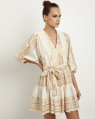Aegean Sands Embroidered Mini Dress - Greek Archaic Kori