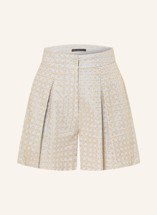 High-Waist Linen Shorts with Gold Embroidery