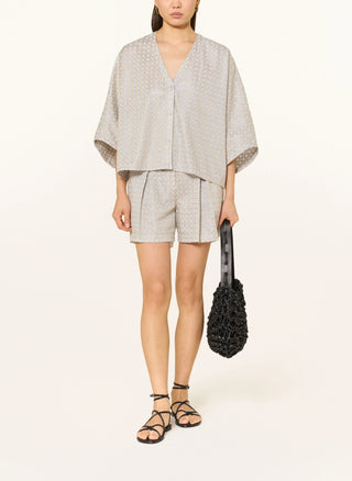 High-Waist Linen Shorts with Gold Embroidery